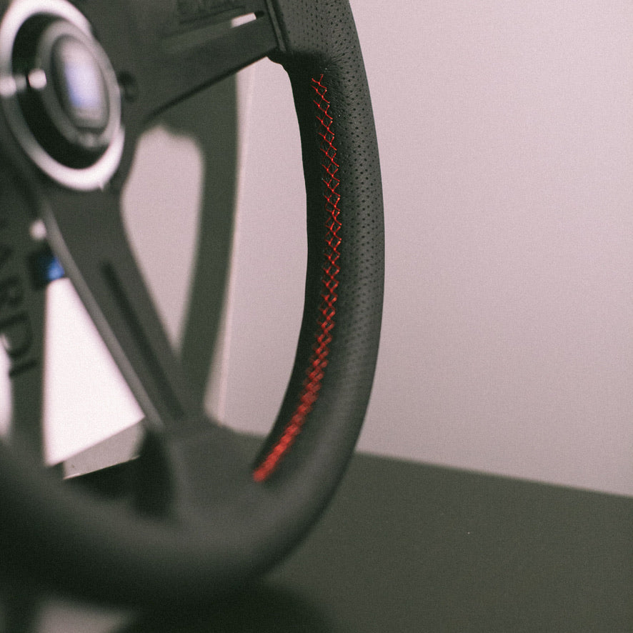 NARDI ND 330mm Steering Wheel (Black Perforated Leather / Red Stitching)