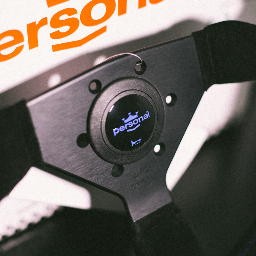 PERSONAL Grinta 350mm Steering Wheel (Black Suede / Blue Stitching)