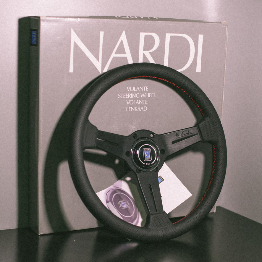 NARDI ND 330mm Steering Wheel (Black Perforated Leather / Red Stitching)