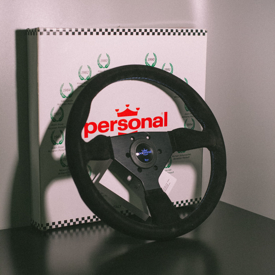PERSONAL Grinta 350mm Steering Wheel (Black Suede / Blue Stitching)